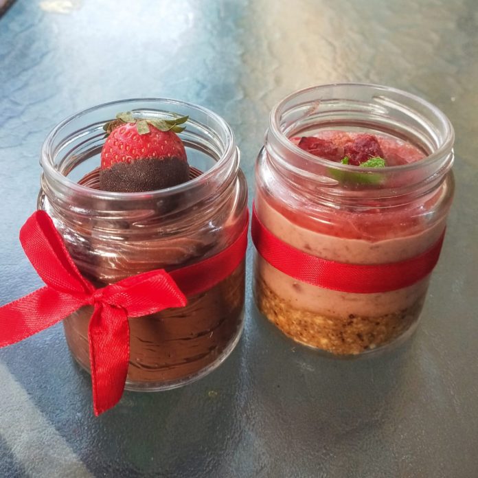 Justbe Resto Cafe - Cranberry Cheesecake & Chocolate Mousse in jars