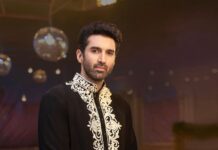 KORA by NM Welcomes Aditya Roy Kapur as Its New Brand Face Aditya Roy Kapur in a black embroidered occasionwear ensemble for KORA by NM