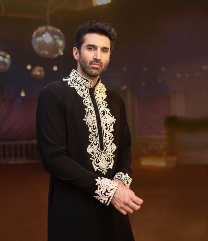 aditya-roy-kapur-kora-by-nm Aditya Roy Kapur in a black embroidered occasionwear ensemble for KORA by NM