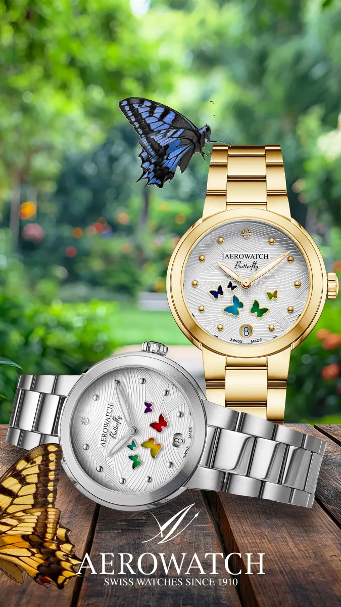 Aerowatch 1942 Harmonie Butterfly watches with mother-of-pearl dials