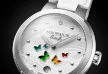 Aerowatch Brings Colour-Changing Butterflies and a Guilloché Classic to Diwali Aerowatch 1942 Harmonie Butterfly dial with colour-changing butterflies