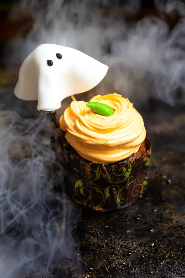 Ghost-topped Halloween cupcake at Courtyard by Marriott Bengaluru Hebbal