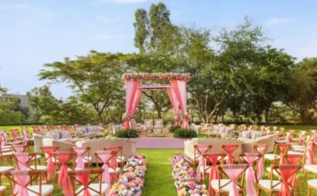 Planning a Wedding in Udaipur? Inside Essentia Luxury Resort & Spa Wedding setup on the lawns at Essentia Luxury Resort & Spa, Udaipur
