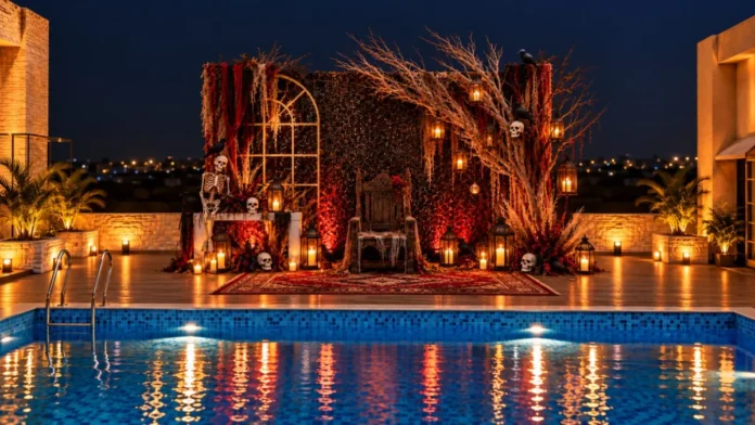 Halloween poolside at Essentia Nagpur Poolside Halloween decor at Essentia Luxury Hotel & Convention, Nagpur