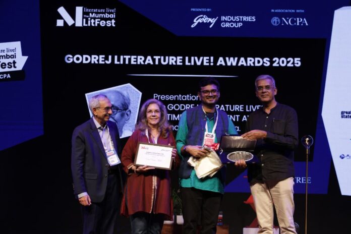 Award presentation at the Godrej Literature Live! Awards ceremony, NCPA Mumbai