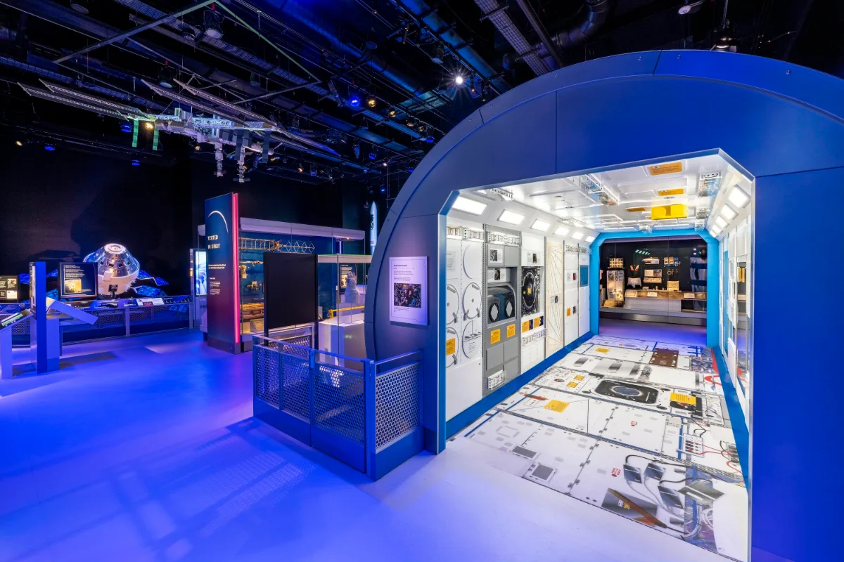 Mock-up of the International Space Station Destiny module in At Home in Space, National Air and Space Museum