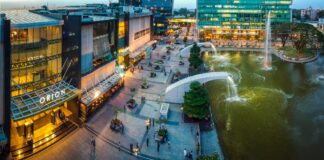 Orion Mall at Brigade Gateway, Bengaluru, at dusk