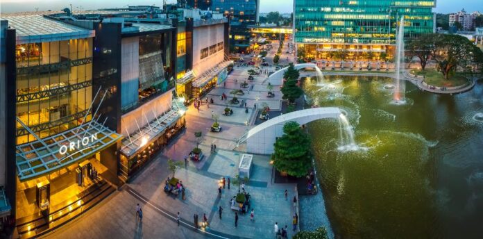 Orion Mall at Brigade Gateway, Bengaluru, at dusk