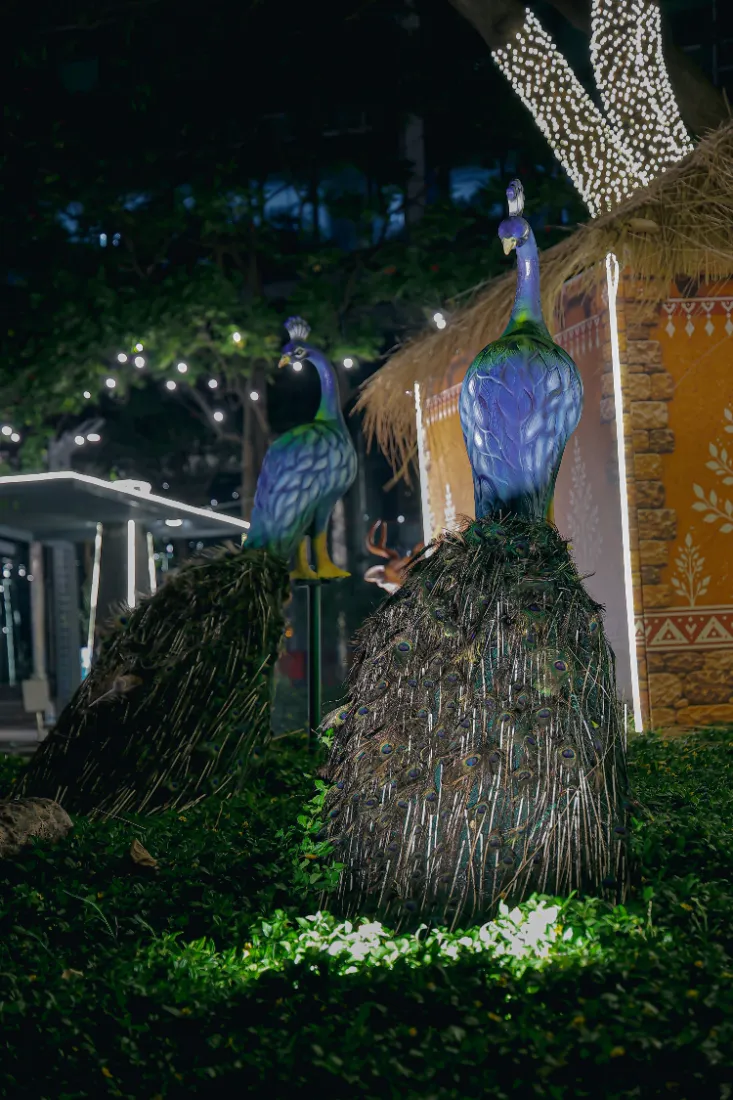 Peacock installation in the Garden of Hope at Orion Mall, Bengaluru