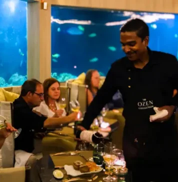 Dining at M6m, the underwater restaurant at OZEN LIFE MAADHOO, Maldives