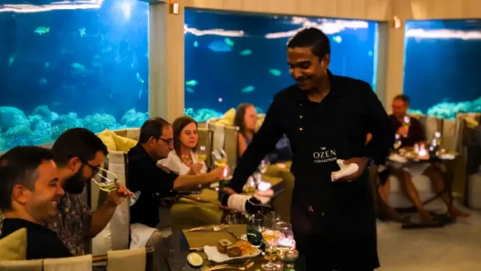 Dining at M6m, the underwater restaurant at OZEN LIFE MAADHOO, Maldives