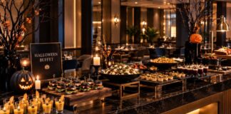Halloween buffet with themed décor at Planet Dailies, Planet Hollywood Thane