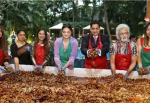 Guests mixing dried fruits and nuts at the Cake Mixing Ceremony, Taj West End, Bengaluru